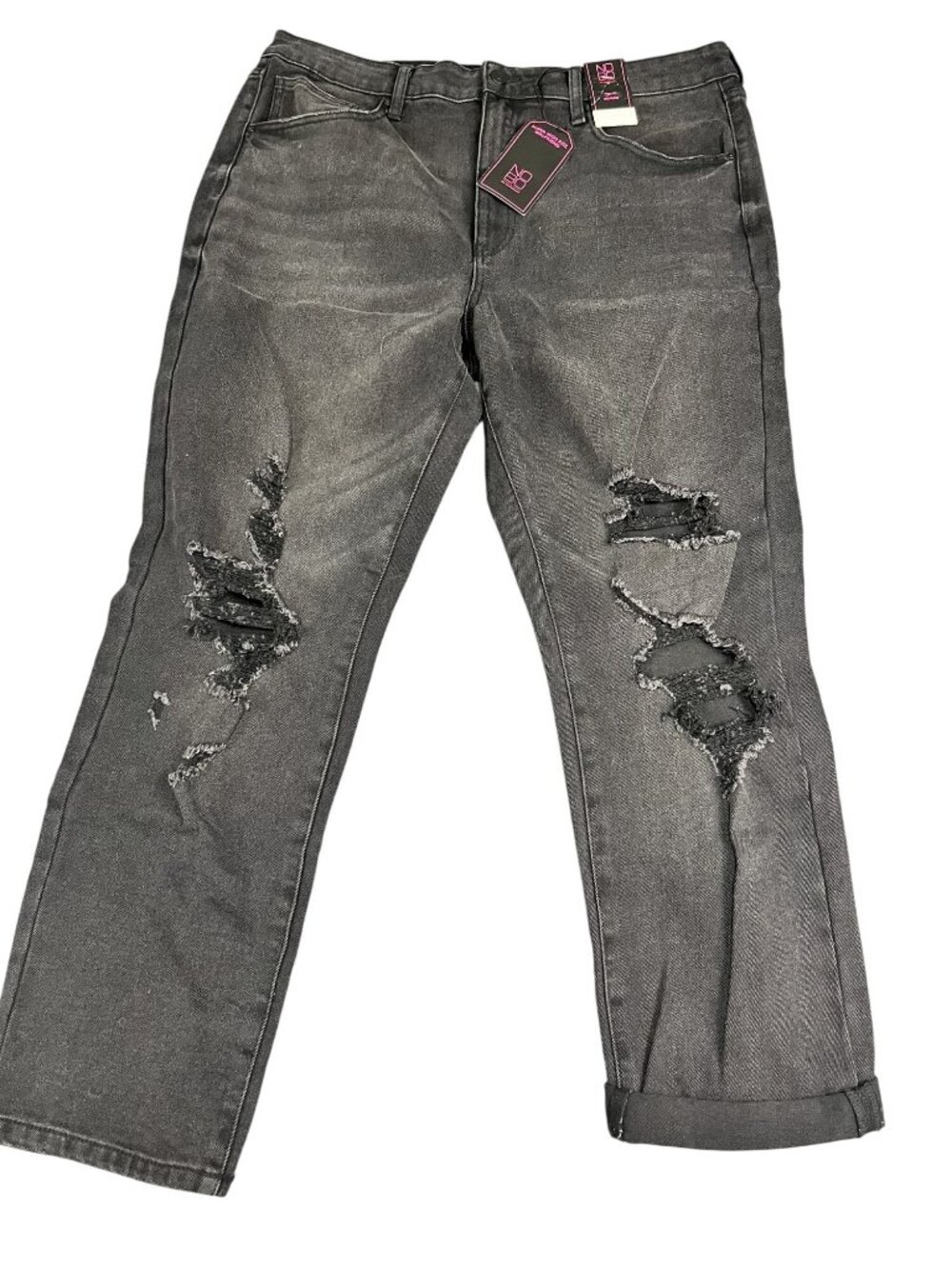 No Boundaries Womens Super High Rise Girlfriend Distressed Jeans Black 19 NWT
